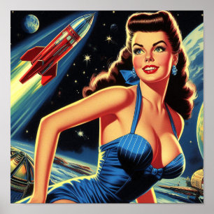 Retro Space Pin-up Poster