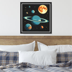 Retro Space Planets & Moon Wall Art – Mid-Century