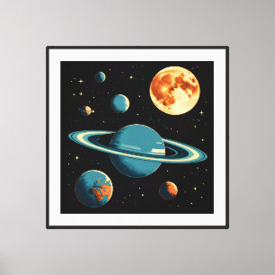 Retro Space Planets & Moon Wall Art – Mid-Century