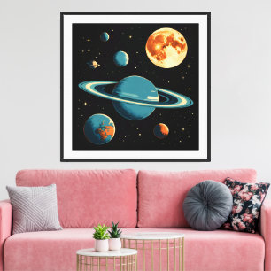 Retro Space Planets & Moon Wall Art – Mid-Century