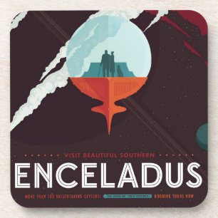 Retro Space Poster-Cassini Mission To Saturn Beverage Coaster