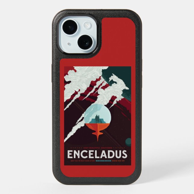 Retro Space Poster-Cassini Mission To Saturn iPhone 15 Case (Back)