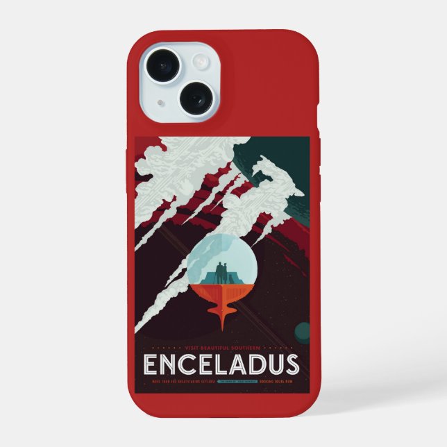 Retro Space Poster-Cassini Mission To Saturn iPhone 15 Case (Back)