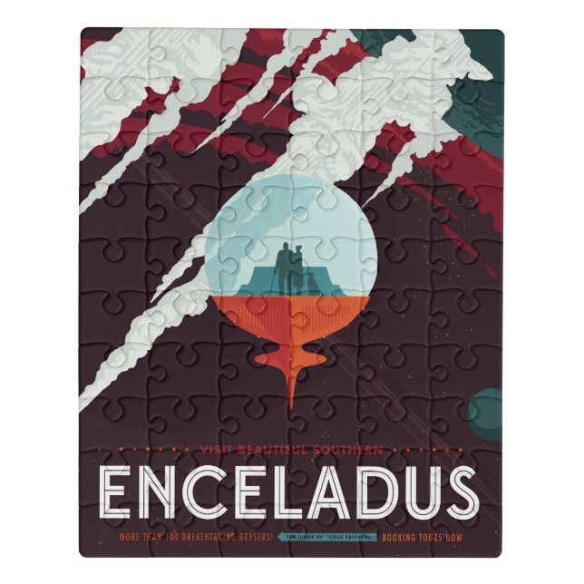 Retro Space Poster-Cassini Mission To Saturn Jigsaw Puzzle (Puzzle Vertical)