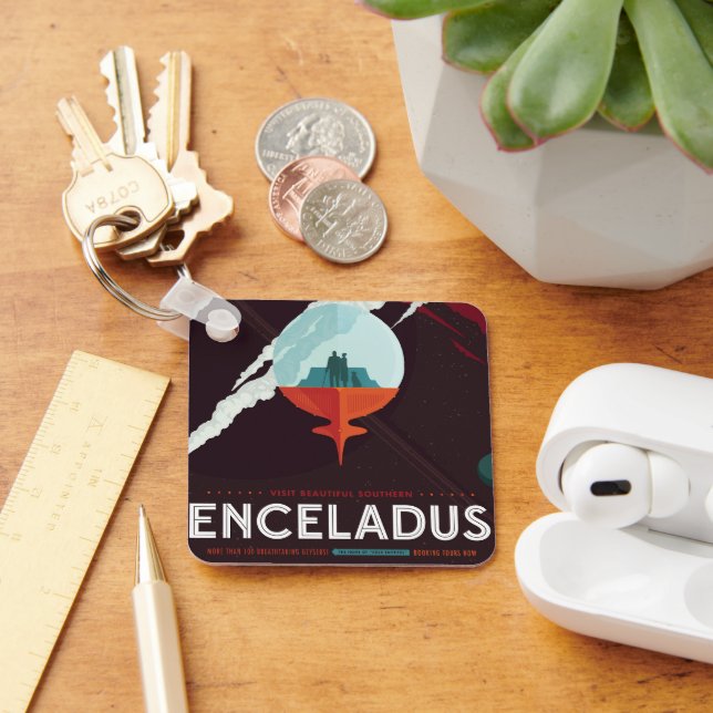 Retro Space Poster-Cassini Mission To Saturn Keychain (Desk)