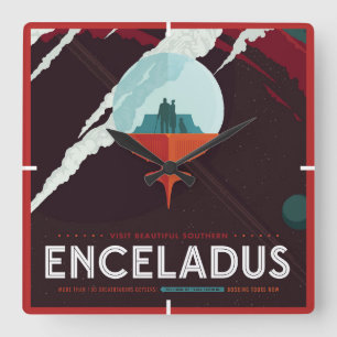 Retro Space Poster-Cassini Mission To Saturn Square Wall Clock