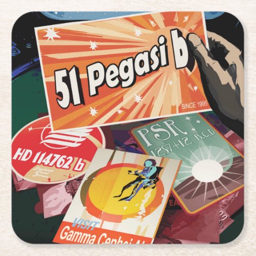 Retro Space Poster_Exoplanet Discovery 51 Pegasi B Square Paper Coaster