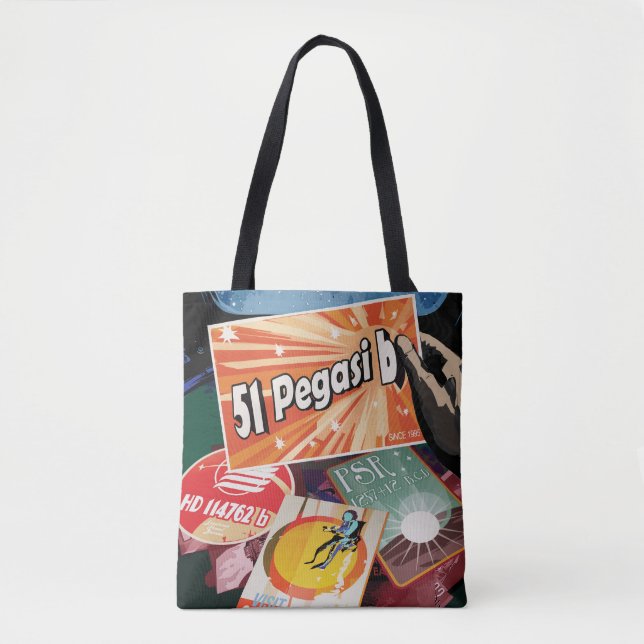 Retro Space Poster-Exoplanet Discovery 51 Pegasi B Tote Bag (Front)
