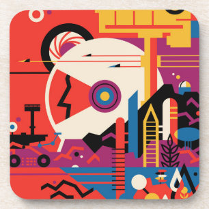 Retro Space Poster - Mars Exploration Program. Beverage Coaster