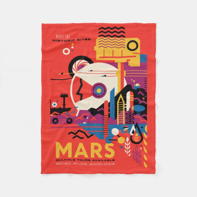 Retro Space Poster - Mars Exploration Program. Fleece Blanket (Front)
