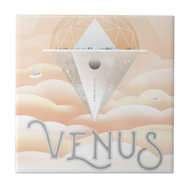 Retro Space Poster-Observatory In The Solar System Ceramic Tile (Front)