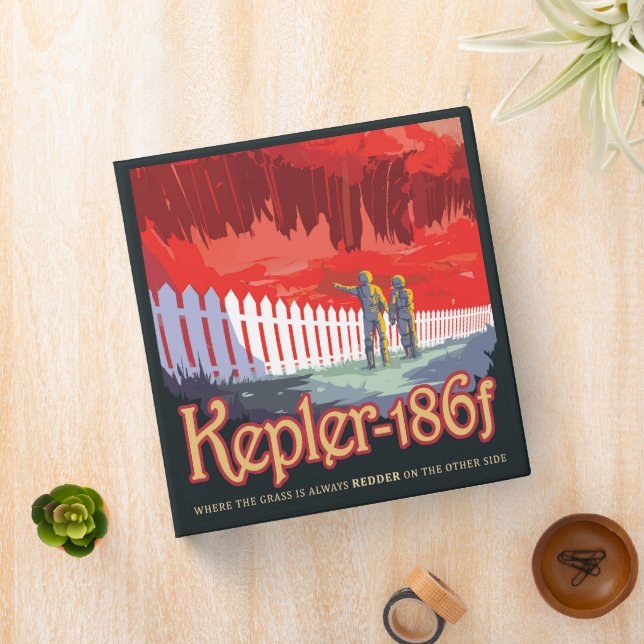 Retro Space Poster Of Kepler-186f. 3 Ring Binder (In Situ)
