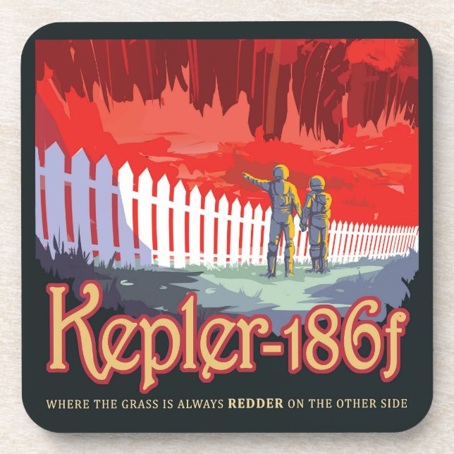 Retro Space Poster Of Kepler-186f. Beverage Coaster (Front)