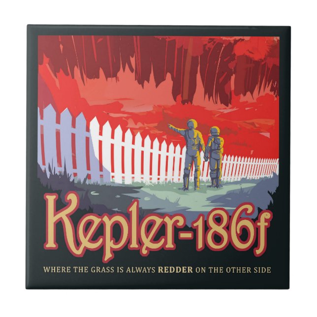 Retro Space Poster Of Kepler-186f. Ceramic Tile (Front)