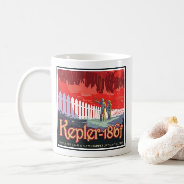 Retro Space Poster Of Kepler-186f. Coffee Mug (With Donut)