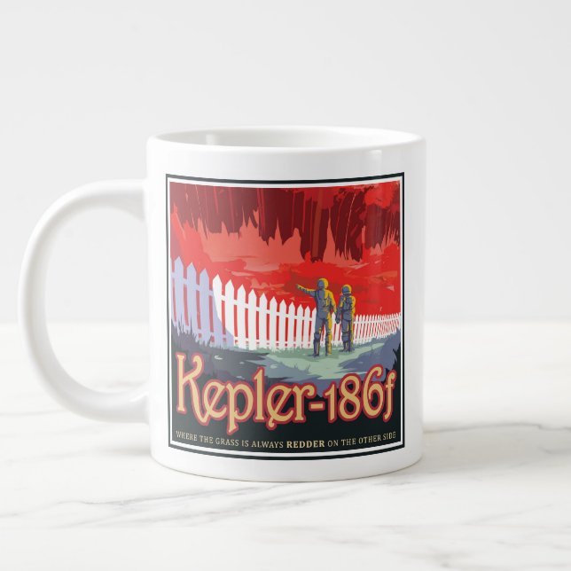 Retro Space Poster Of Kepler-186f. Giant Coffee Mug (Left)
