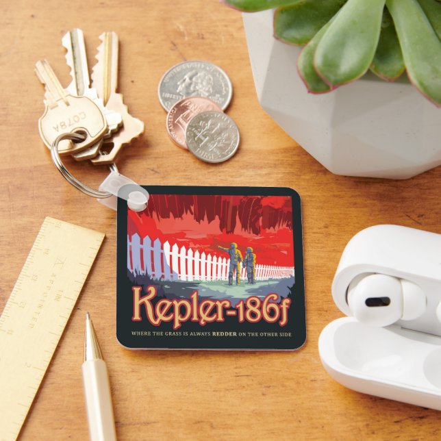 Retro Space Poster Of Kepler-186f. Keychain (Desk)