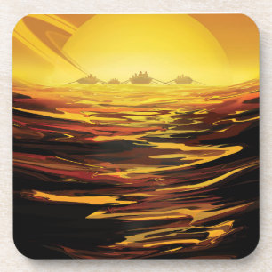 Retro Space Poster-Saturn's Largest Moon, Titan. Beverage Coaster