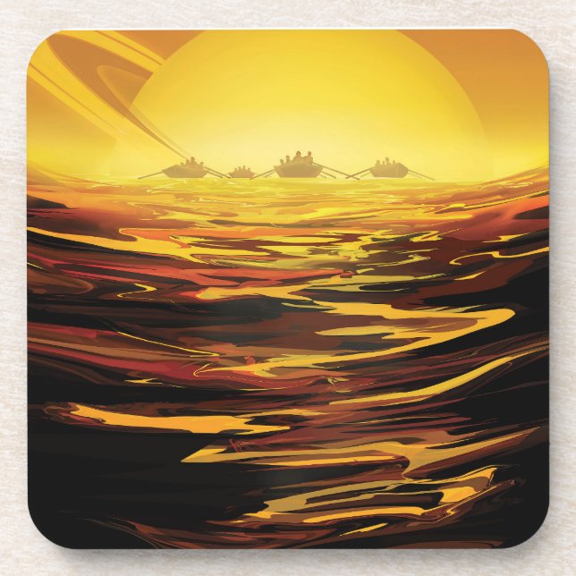 Retro Space Poster-Saturn's Largest Moon, Titan. Beverage Coaster (Front)