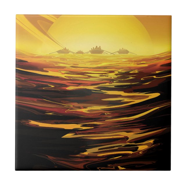 Retro Space Poster-Saturn's Largest Moon, Titan. Ceramic Tile (Front)