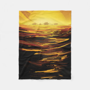 Retro Space Poster-Saturn's Largest Moon, Titan. Fleece Blanket