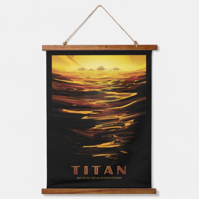 Retro Space Poster-Saturn's Largest Moon, Titan. Hanging Tapestry (Front)