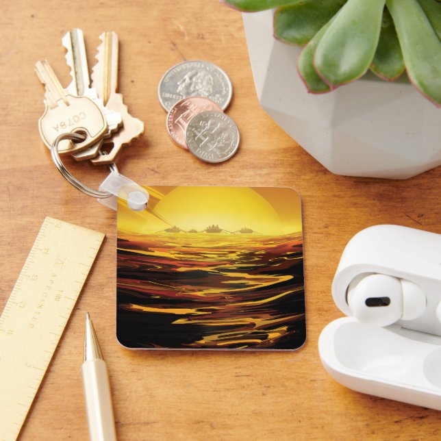Retro Space Poster-Saturn's Largest Moon, Titan. Keychain (Desk)