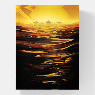Retro Space Poster-Saturn's Largest Moon, Titan. Paperweight