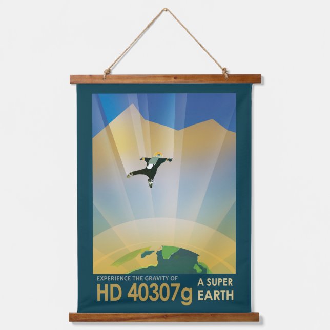 Retro Space Poster-The Gravity Of A Super Earth Hanging Tapestry (Front)