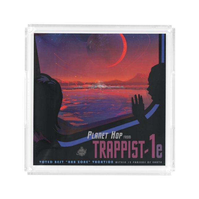 Retro Space Poster - Viewers Observe Trappist-1e. Acrylic Tray (Front)