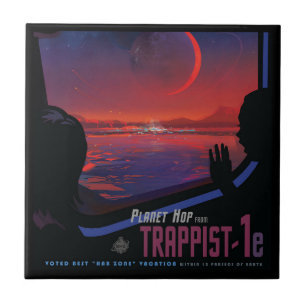 Retro Space Poster - Viewers Observe Trappist-1e. Ceramic Tile