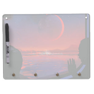 Retro Space Poster - Viewers Observe Trappist-1e. Dry Erase Board With Keychain Holder