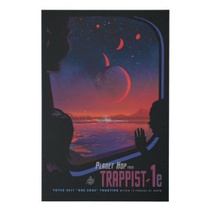 Retro Space Poster - Viewers Observe Trappist-1e. Faux Canvas Print