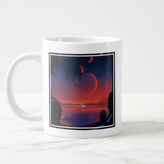 Retro Space Poster - Viewers Observe Trappist-1e. Giant Coffee Mug (Left)