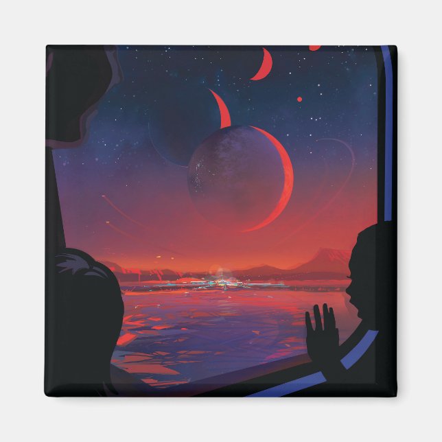 Retro Space Poster - Viewers Observe Trappist-1e. Magnet (Front)
