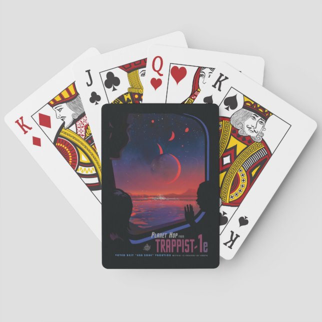 Retro Space Poster - Viewers Observe Trappist-1e. Poker Cards (Back)