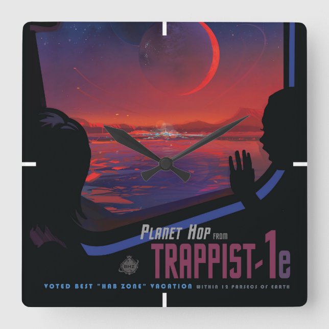 Retro Space Poster - Viewers Observe Trappist-1e. Square Wall Clock (Front)