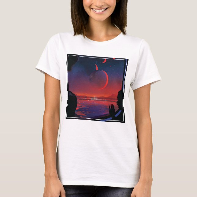 Retro Space Poster - Viewers Observe Trappist-1e. T-Shirt (Front)