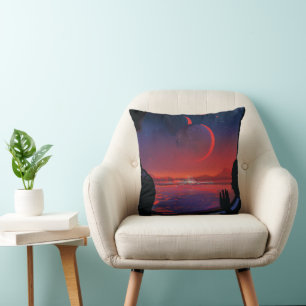 Retro Space Poster - Viewers Observe Trappist-1e. Throw Pillow