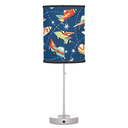 Retro Space Rocket Cars Blue Cute Kids Pattern Table Lamp (Back)