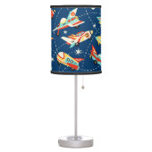 Retro Space Rocket Cars Blue Cute Kids Pattern Table Lamp (Left)