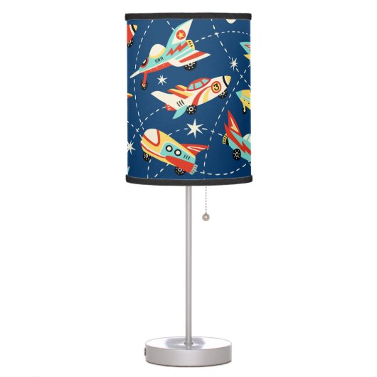 Retro Space Rocket Cars Blue Cute Kids Pattern Table Lamp (Left)