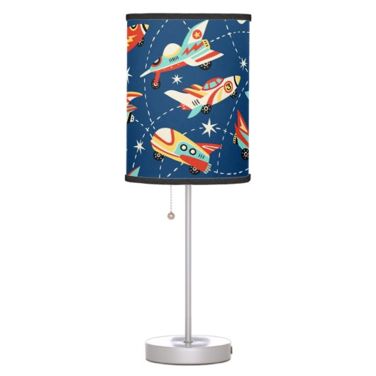 Retro Space Rocket Cars Blue Cute Kids Pattern Table Lamp (Right)
