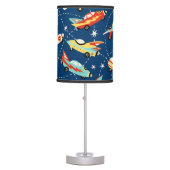 Retro Space Rocket Cars Blue Cute Kids Pattern Table Lamp (Front)