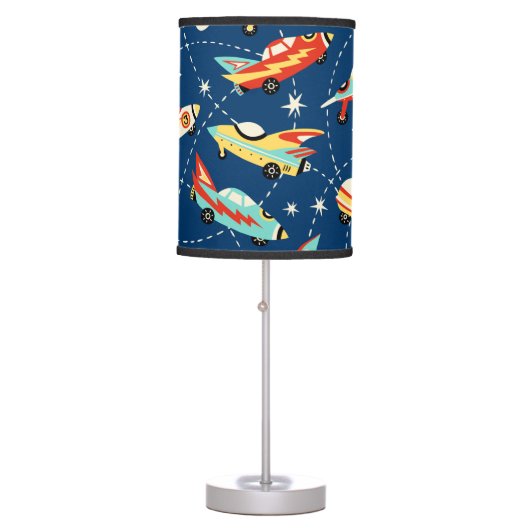 Retro Space Rocket Cars Blue Cute Kids Pattern Table Lamp (Front)
