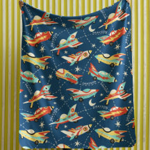 Retro Space Rocket Cars Blue Personalized Name