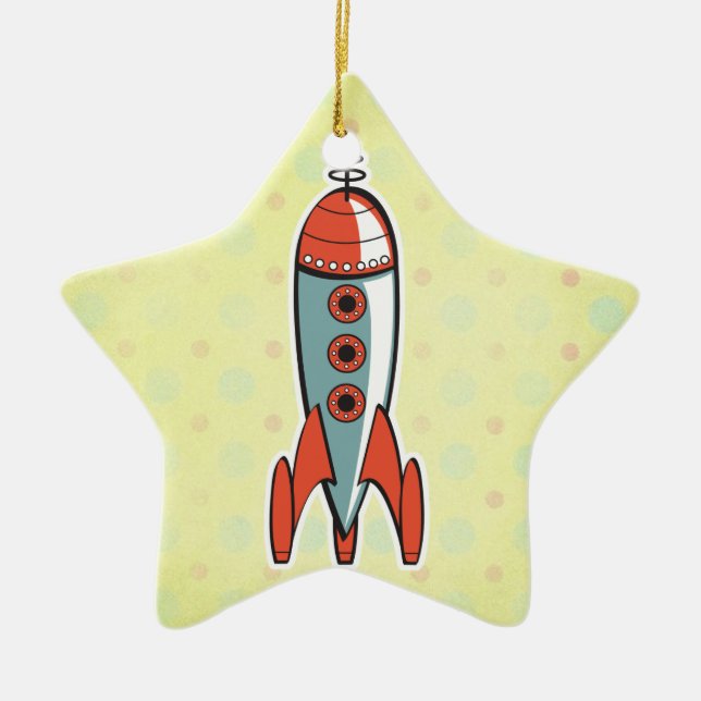 retro space rocket ceramic ornament (Front)