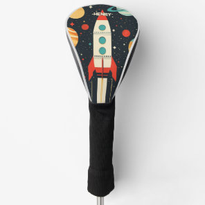 Retro Space Rocket Illustration Golf Head Cover