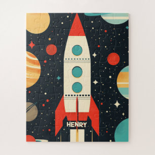 Retro Space Rocket Illustration Jigsaw Puzzle