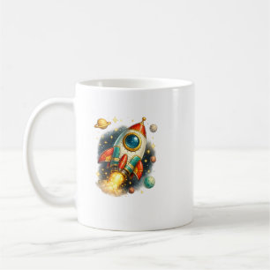 Retro Space Rocket Launch Ceramic Coffee Mug